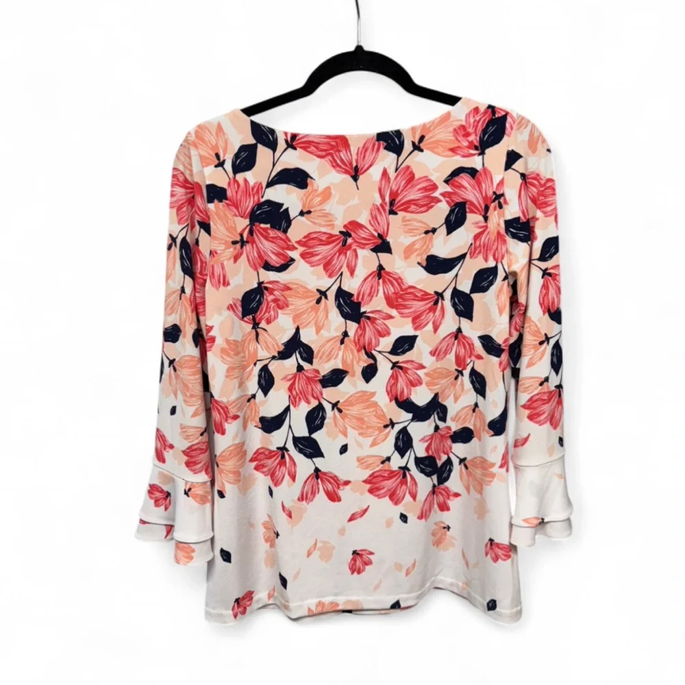 Charter Club Women’s Small Floral Blouse 3/4 Bell Sleeve Stretch - Picture 8 of 9